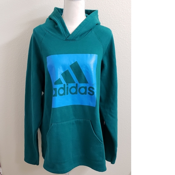 Adidas Tops - ADIDAS Green/blue 3 Stripe Hoodie